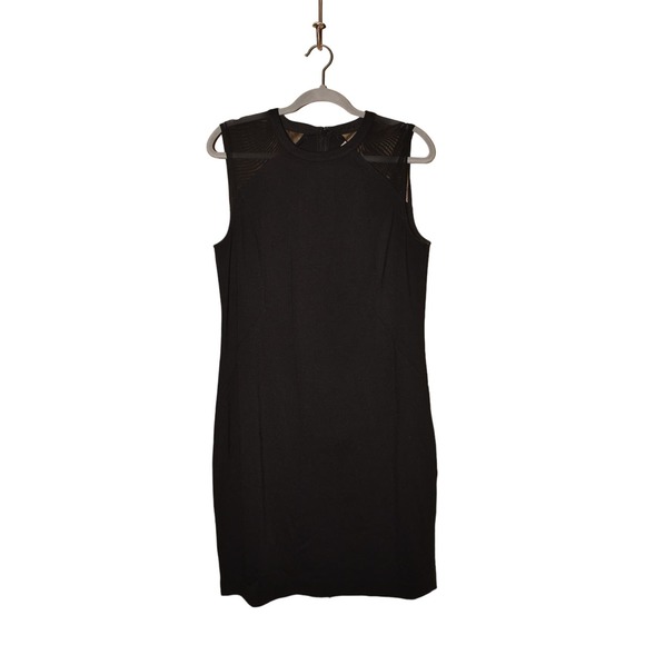 BANANA REPUBLIC $98 Ponte Stretch Mesh Shoulders A-line Dress Black Size‎ 14 - Picture 1 of 4